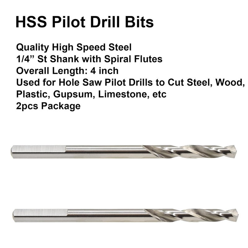 ENGTOOL MaxTool 2PCs Diameter 1/4" Overall Length 3-3/4" HSS Pilot Drill Bits with Flat on Shank for Cutting Metal, Wood, Plastic; BA02W16R14P2 - Image 2